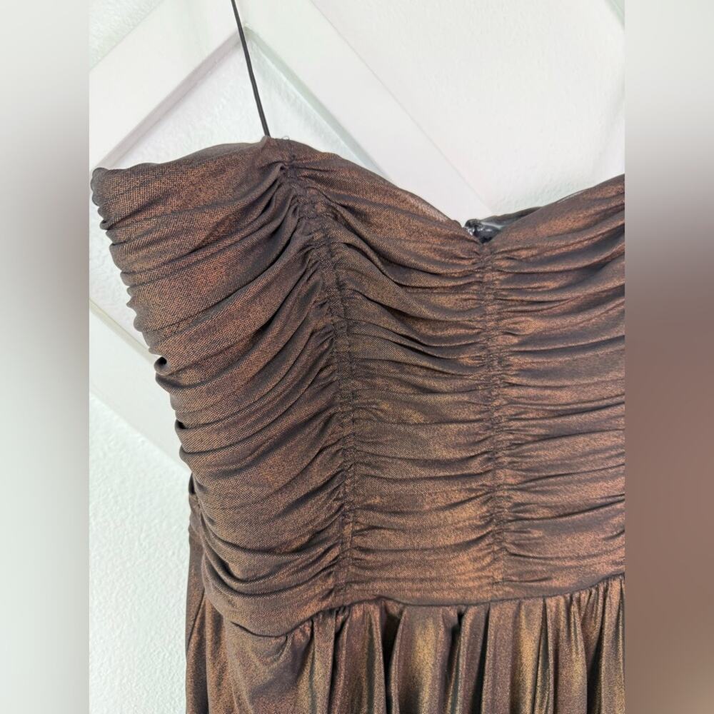NWT Badgley Mischka Collection Bronze Ruched Strapless Cocktail Dress Size 16 - Picture 3 of 10
